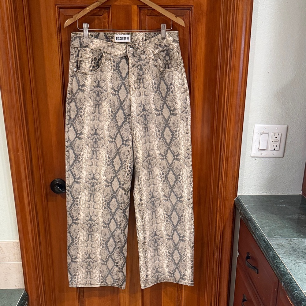 Snake Print Wide Leg Jeans - Neutral